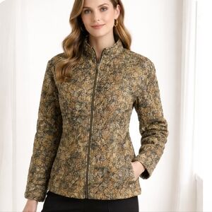 Tanjay | Crepe Quilted Nature Print Zipper Jacket